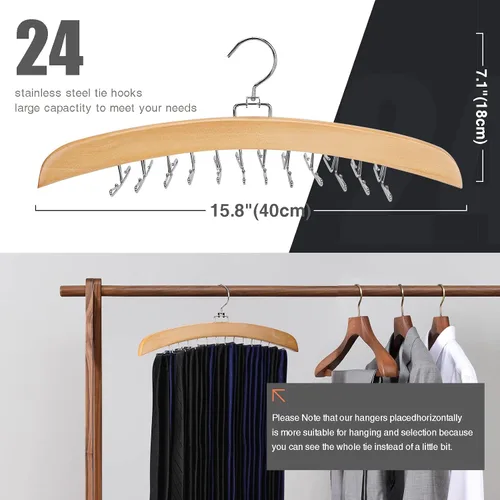 Miniatura 7 de Colgador de corbata con 24 ganchos para armario de hombres, estante de corbata con rotación mejorada de 360°, perchas de corbata para hombres