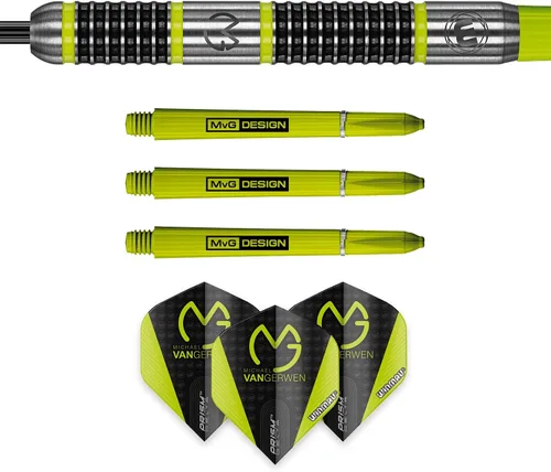 Miniatura 7 de WINMAU Michael Van Gerwen MvG Aspire - Juego de dardos con punta de acero de tungsteno con vuelos de prisma y ejes de nailon (tallos)