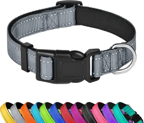 Miniatura 26 de Collar reflectante para perro, ajustable de neopreno suave acolchado de nailon para mascotas con hebilla para perros extra grandes, verde azulado