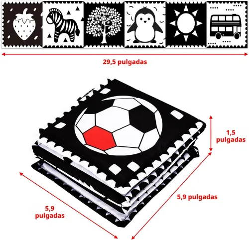 Miniatura 6 de Juguetes de alto contraste en blanco y negro para bebés de 0-3, 3-6 meses, tiempo boca abajo, suave, libro arrugado, espejo, juguetes sensoriales