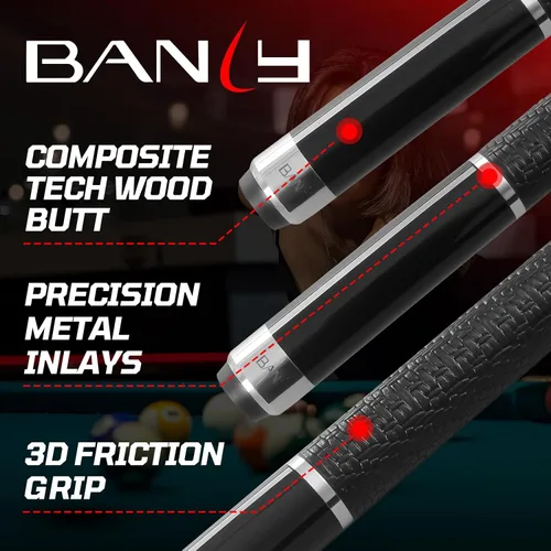 Miniatura 2 de Palo de Billar de Fibra de Carbono Banly - Palo de Billar para Adultos, Palo de Piscina de Baja Deflexión con Anillo de Metal, Palo Profesional