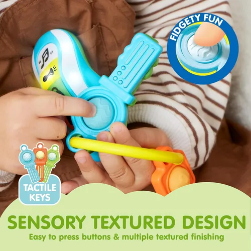 Miniatura 4 de JOYIN Mordedor de llaves de coche para bebés, juguete sensorial de aprendizaje para niños pequeños con música y luces, juguetes musicales para Azul