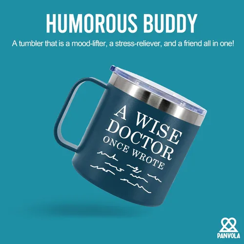 Miniatura 2 de A Wise Doctor Once Wrote Taza de café aislada de 14 onzas con asa y tapa, regalos para médico, estudiante de medicina, médico, médico, médico, Azul