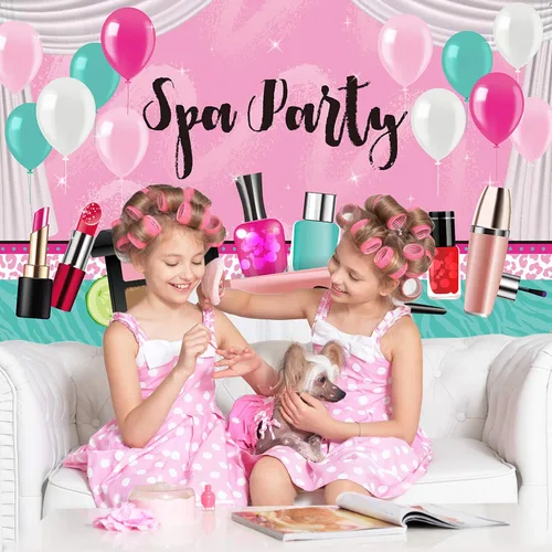 Miniatura 5 de Frienda Decoraciones para fiestas de spa, 71 x 43 pulgadas, telón de fondo rosa dulce de princesa, maquillaje de princesa, fondo de fotografía