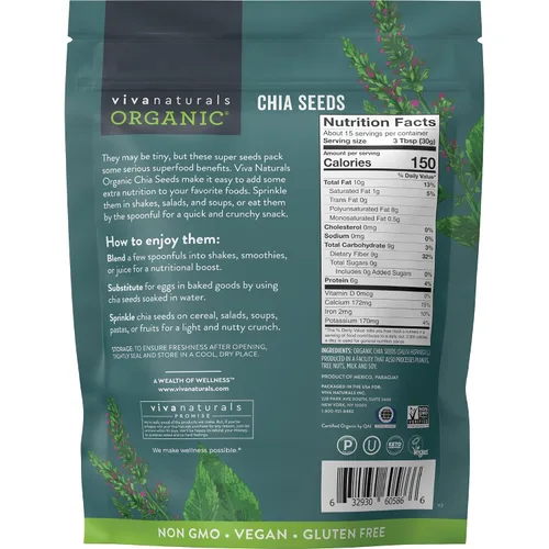 Miniatura 7 de Viva Naturals Semillas orgánicas de chia, 1 lb (454 g) – Omega-3 de origen vegetal y proteína vegana, sin gluten y sin OGM, perfectas para batidos