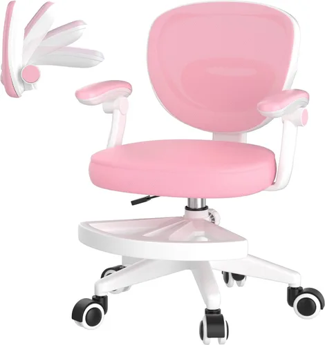 Miniatura 10 de Silla de escritorio ajustable para niños, silla ergonómica para computadora de estudio con reposapiés y reposabrazos abatibles, silla de trabajo