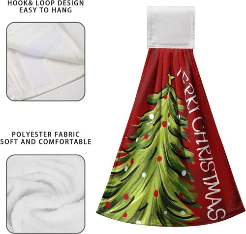 Miniatura 5 de Toallas de cocina colgantes con diseño de árbol de Navidad, color rojo y verde, toalla de mano de Navidad con lazo para colgar, toallas de cocina