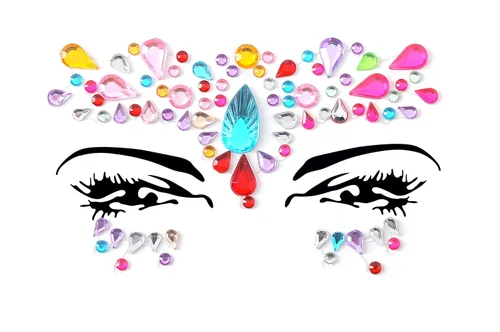 Miniatura 18 de 32 piezas de gemas faciales (diseños aleatorios) autoadhesivas con purpurina para tatuaje, gemas para festivales, fiestas rave, maquillaje corporal