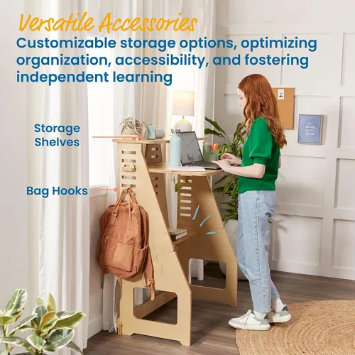 Miniatura 4 de ECR4Kids Grows with Me - Escritorio para sentarse o de pie, muebles para niños, natural