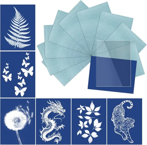 Kit de 10 piezas de papel de impresión solar, papel cianotipo, papel cianotipo A5 con 1 hoja de panel acrílico, alta sensibilidad al sol/solar