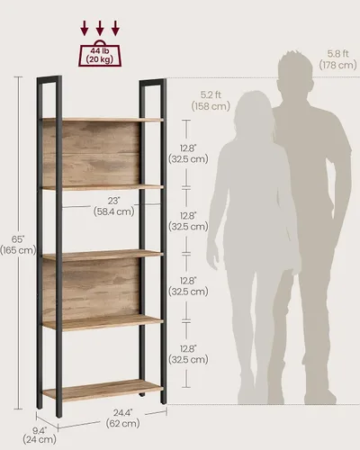 Miniatura 3 de VASAGLE ULLS025B50 - Estantería industrial de 5 niveles y marco de acero, para sala de estar, oficina en casa, dormitorio, 9.4 x 24.4 x 65 pulgadas
