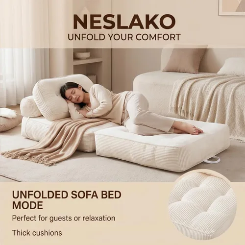 Miniatura 6 de Sofá cama plegable, futón de franela con almohada y manta, silla convertible para sala de estar y dormitorio, color blanco