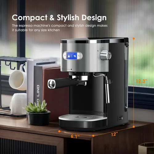 Miniatura 6 de COWSAR Máquina de café expreso comercial de 20 bares, cafetera compacta con espumador de leche, máquinas de café Expresso con tanque de agua