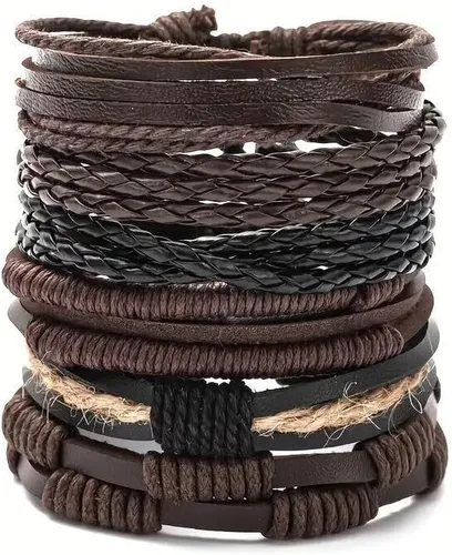 Miniatura 2 de Pulsera ajustable de cuero trenzado para hombre, 24 unidades, Cuero, cuero