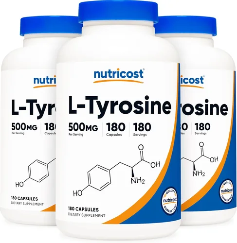 Miniatura 10 de Nutricost L-Tirosina 500 mg, 180 cápsulas - Sin gluten y sin OMG