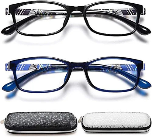 Miniatura 12 de EYEURL Gafas de lectura para mujer, con bloqueo de luz azul, juego de 2 patrones con diseño de valor para lectura (púrpura/rojo, 1.5)