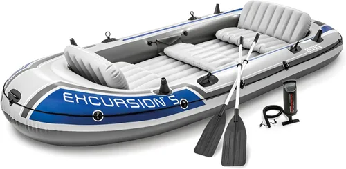 Miniatura 12 de Intex Excursion 4, 4-person Inflatable Boat Set con remos de aluminio y bomba de aire de alta (último modelo)