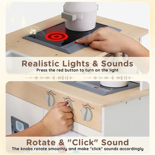 Miniatura 3 de SainSmart Jr. Cocina de madera de juguete para niños - Juego de cocina de jugar premium para niños pequeños - Incluye estufa, refrigerador y Blanco