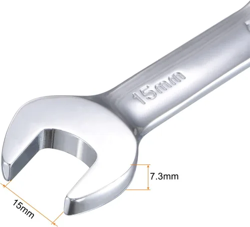 Miniatura 4 de uxcell Llave combinada de trinquete rechoncha de 0.591 in métrica 72 dientes 12 herramientas terminadas en caja de puntos, CR-V