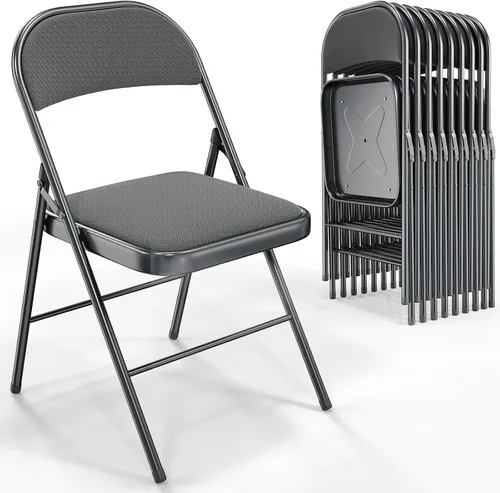 Miniatura 10 de VINGLI Paquete de 4 sillas plegables con asientos acolchados, marco de metal con asiento y respaldo de tela, capacidad de 350 libras, color negro