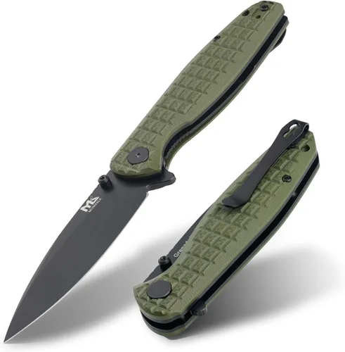 Cuchillo plegable – Cuchillo de bolsillo plegable de acero D2 de 3.5 pulgadas, mango G10, apertura y cierre con una sola mano, rodamientos de bolas