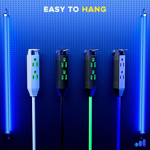 Miniatura 3 de Cable de extensión de 4 pies, paquete de 2 cables de extensión con múltiples tomas, calibre 16 (verde) certificación ETL Azul