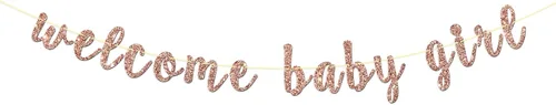 Cartel de bienvenida para niña, con purpurina de oro rosa con una pequeña princesa, baby shower, revelación de género, decoración de fiesta AF para