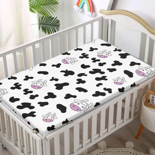 Miniatura 2 de Sábanas bajeras ajustables con temática de vaca, sábanas portátiles para minicuna de material ultra suave, sábana para colchón de cuna o sábana
