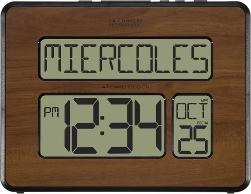 Miniatura 5 de La Crosse Technology 513-1419-WA-INT Reloj con calendario digital completo atómico, grande, nogal, 9.84 pulgadas de largo x 1.14 pulgadas de ancho x