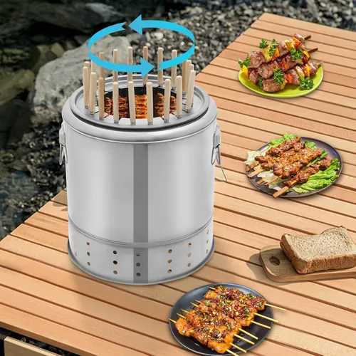 Miniatura 3 de Parrilla de carbón portátil, parrilla de acero inoxidable con accesorios para parrilla, cocina envolvente de 360° para colgar kebabs, ideal