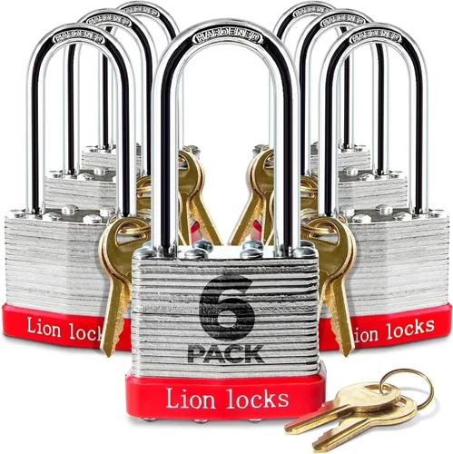 Miniatura 11 de Lion Locks 4 Candados de Llave Igual con Grillete Largo de 2", 8 Llaves, Candado de Acero Endurecido, Cilindro de Pines de Latón Resistente a