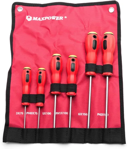 Miniatura 2 de MAXPOWER Juego de destornilladores con clasificación de impacto de 6 piezas, ranurados y Phillips, acero Cr-V con puntas magnéticas, asas