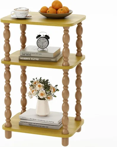 Miniatura 12 de Mesa auxiliar retro, mesa auxiliar pequeña de 3 niveles, mesa auxiliar estrecha junto al sofá para espacios pequeños, mesa auxiliar de granja, mesa