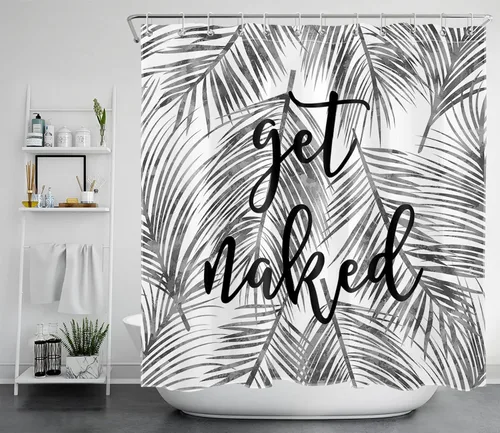 Miniatura 10 de LB Cortina de ducha de plantas de hojas verdes tropicales, citas divertidas y hojas de palma en cortinas de ducha beige para baño, tela de poliéster