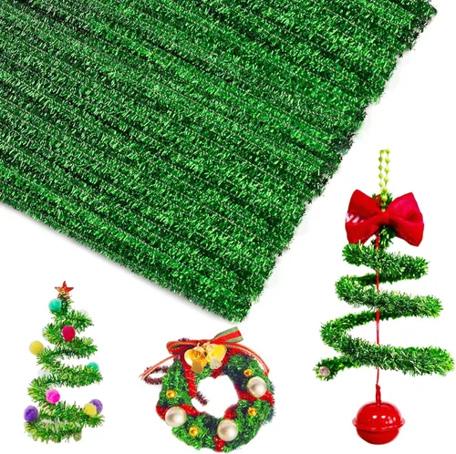 100 piezas de tallos de felpilla para limpiar tuberías color verde brillantina, para manualidades, manualidades, palitos peludos, a granel para