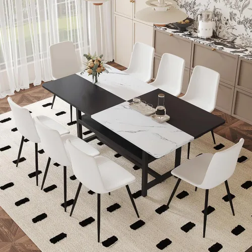 Miniatura 36 de Juego de mesa de comedor de 71 pulgadas para 6 personas con estante de almacenamiento, juego de mesa de comedor rectangular industrial moderna