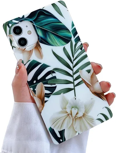 Miniatura 16 de Funda compatible con iPhone 13, borde rectangular, bonita funda protectora de lujo con diseño de flores al óleo para mujeres y niñas, funda