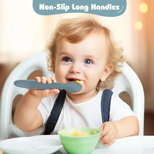 Miniatura 5 de ME.FAN Cucharas de silicona para bebé, paquete de 6 cucharas de alimentación para bebés y bebés, niños pequeños, color brillante