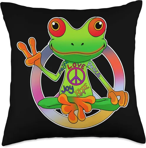 Miniatura 5 de InGENIUS - Cojín de almohada de 6.3 x 6.3 in, diseño de ranas hippies de los años 70, multicolor