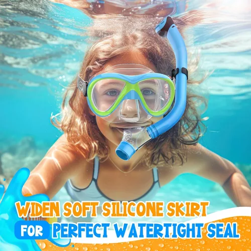 Miniatura 2 de Kids Snorkel Set, Dry Top Snorkeling Gear for Kids, Diving Mask for Youth Boys Girls Age 5-15, Tempered Glass Swimming Goggles Combo Set, Anti-Fog