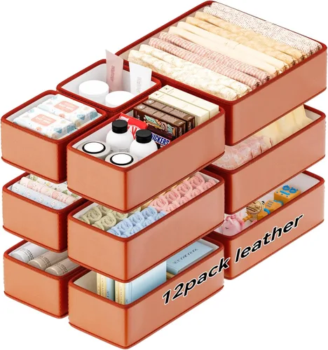 Miniatura 8 de Organizadores de Cajones de Cuero Vegano, Juego de 8 Cajas de Almacenamiento para Maquillaje, Mejora de Lujo para Cajones de Tocador, Reemplazo