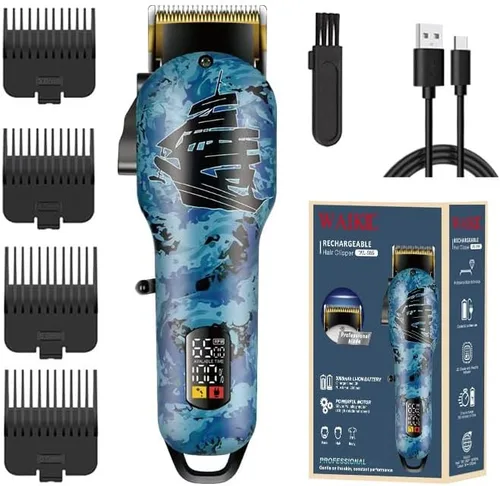WAIKIL Cortapelos profesionales para hombres, juego de cortapelos inalámbricos con pantalla LED, motor de alta velocidad, bajo ruido, recargable por