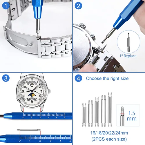 Miniatura 4 de JOREST Kit de herramientas para correa de reloj, kit de reparación para ajuste de correa de reloj, reemplazo y cambio de tamaño, con herramienta