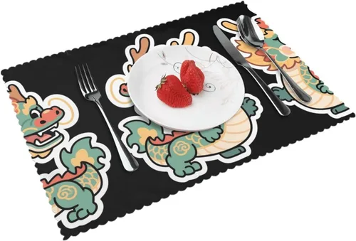 Miniatura 9 de Rectangular Placemats Set of 4, Heat Resistant Abstract Flowers Printed Kitchen Dining Table Mats