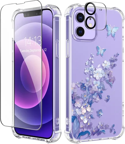 Miniatura 90 de GVIEWIN Funda diseñada para iPhone 13 de 6.1 pulgadas, con protector de pantalla de vidrio templado + protector de lente de cámara, flor Hibisco