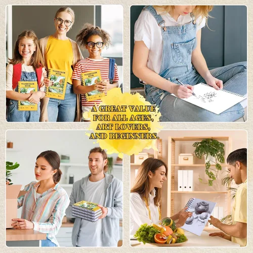 Miniatura 6 de 6 juegos de cuadernos de papel de acuarela de 5.5 x 8.5 pulgadas, 180 hojas de 140 libras (300 gsm) encuadernadas en espiral, sin ácidos, papel