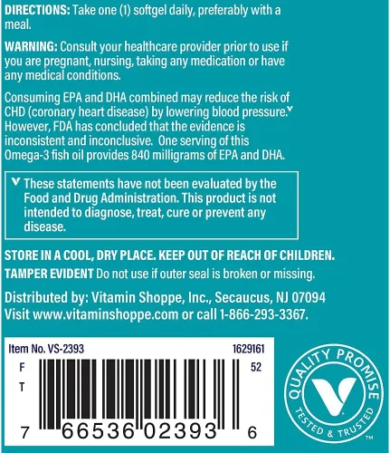Miniatura 3 de The Vitamin Shoppe Aceite de pescado Omega 3 1100 mg cápsulas blandas de EPA y DHA, suplemento de aceite de pescado sin sabor para hombres