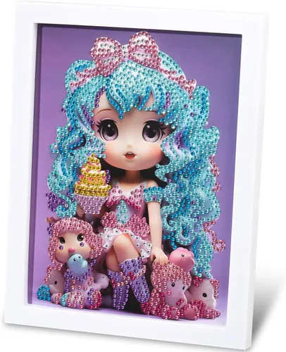 PracticeJQDEN Kits de pintura de diamantes para niños, kits de pintura de gemas con marco, kits de artes y manualidades para niñas, regalos de