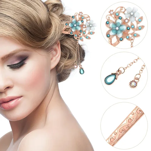 Miniatura 3 de Frcolor Rhinestone - Palillos chinos para el cabello, pin Chignon (Azul)