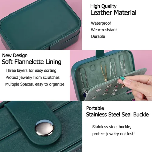 Miniatura 4 de Joyero de viaje, organizador de joyas pequeño de piel sintética para mujeres y niñas, mini estuche de viaje portátil de doble capa, cajas
